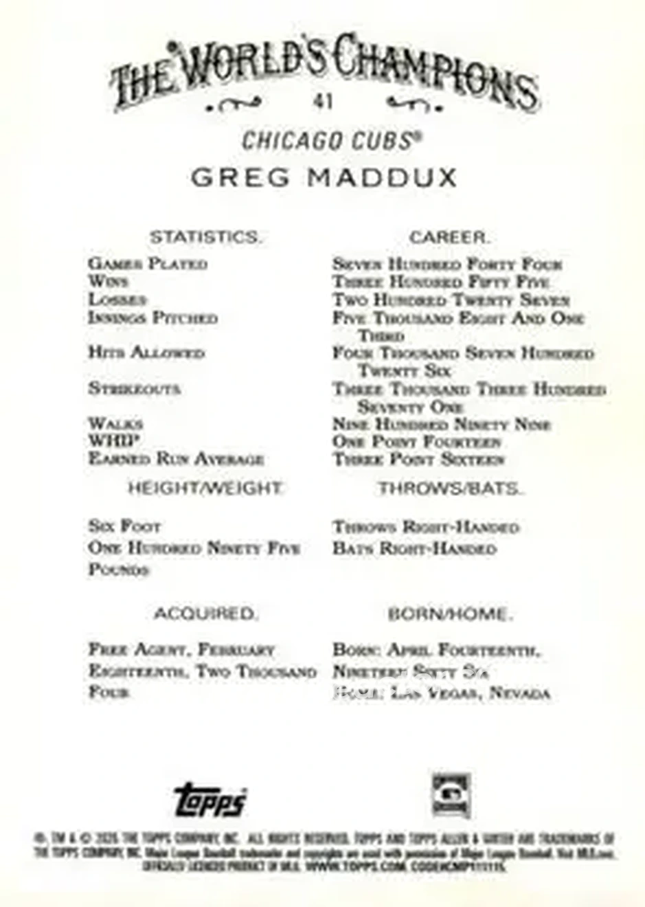 Back of Greg Maddux