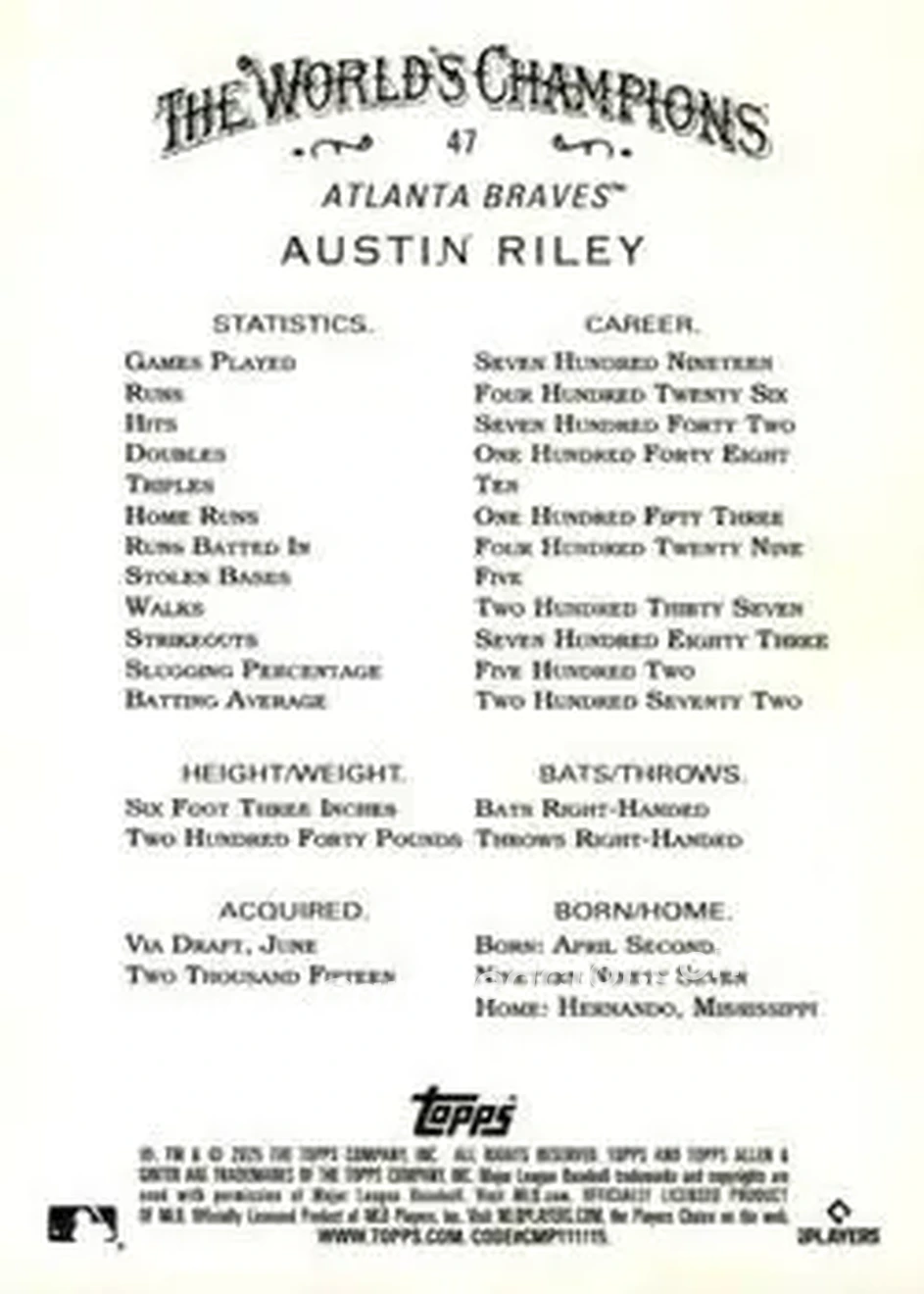 Back of Austin Riley