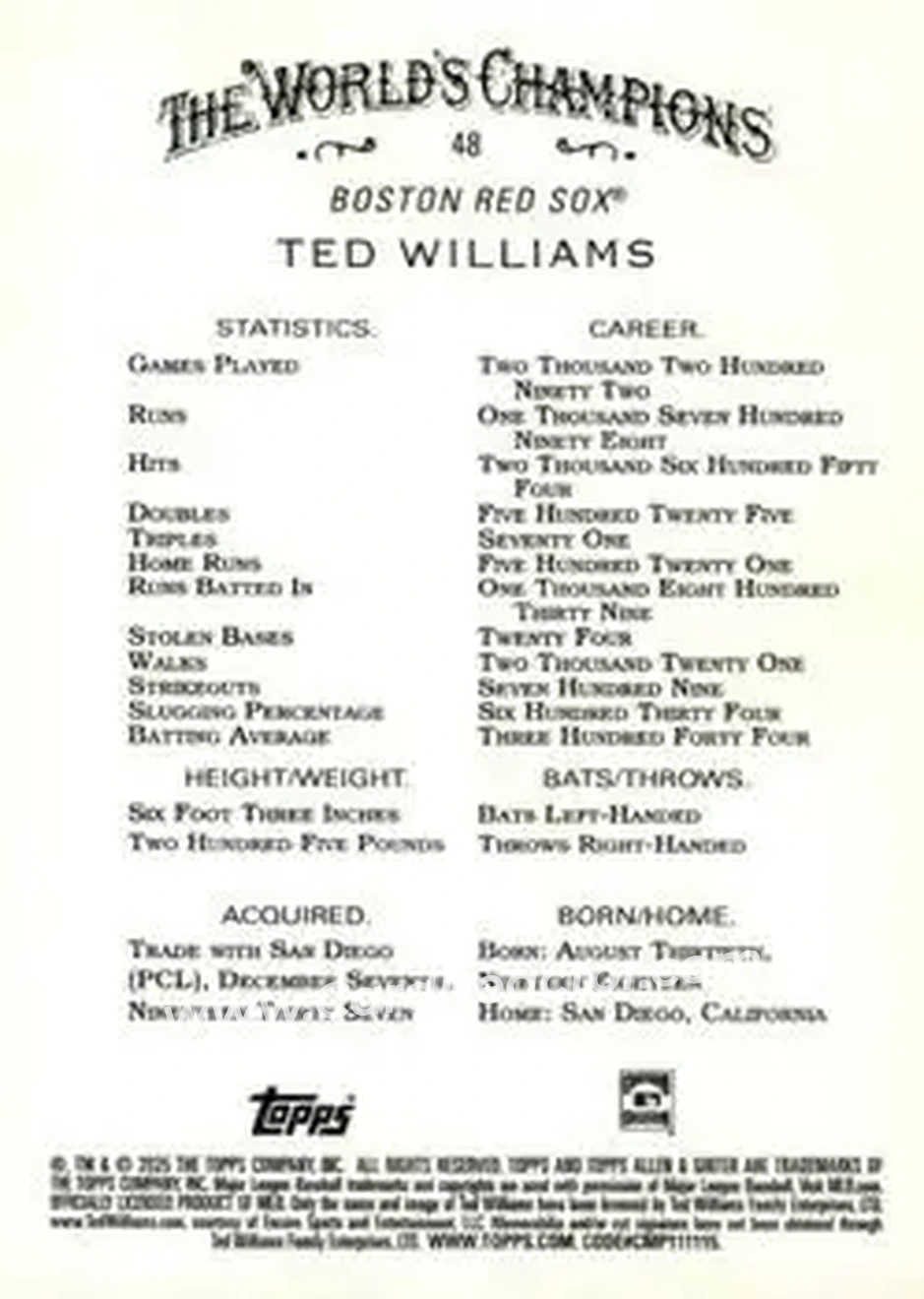Back of Ted Williams