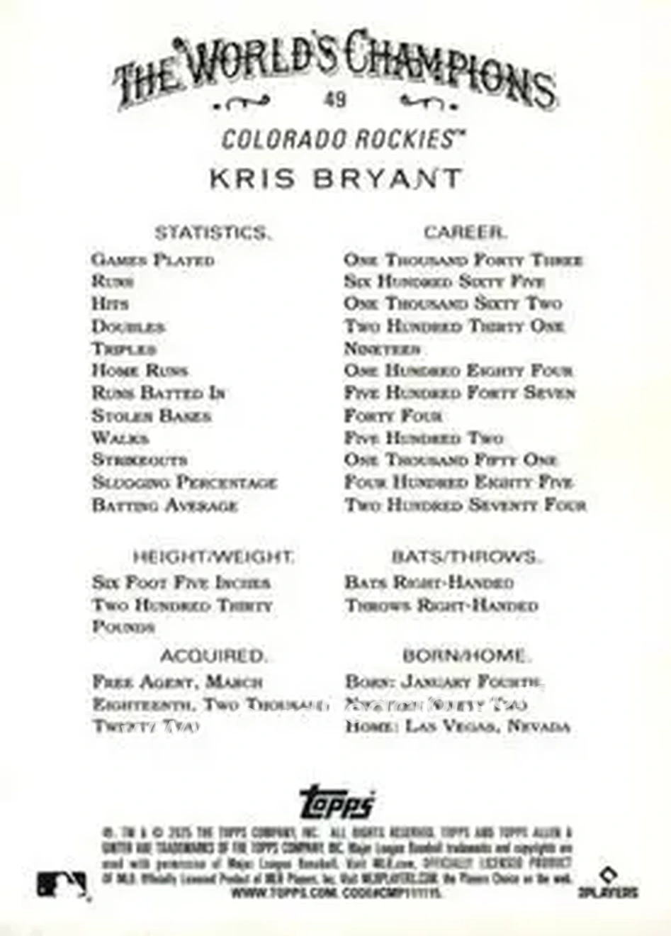 Back of Kris Bryant