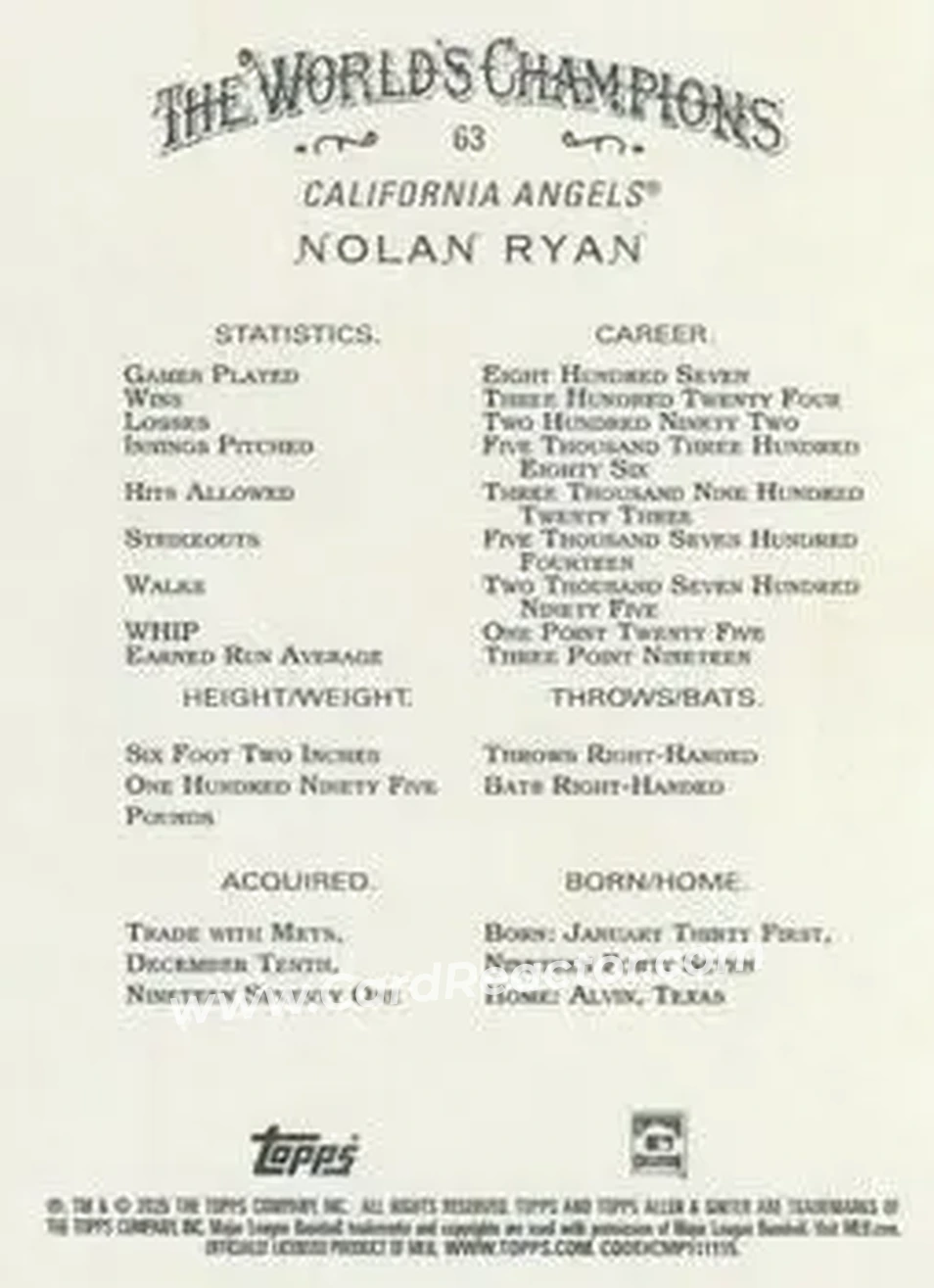 Back of Nolan Ryan