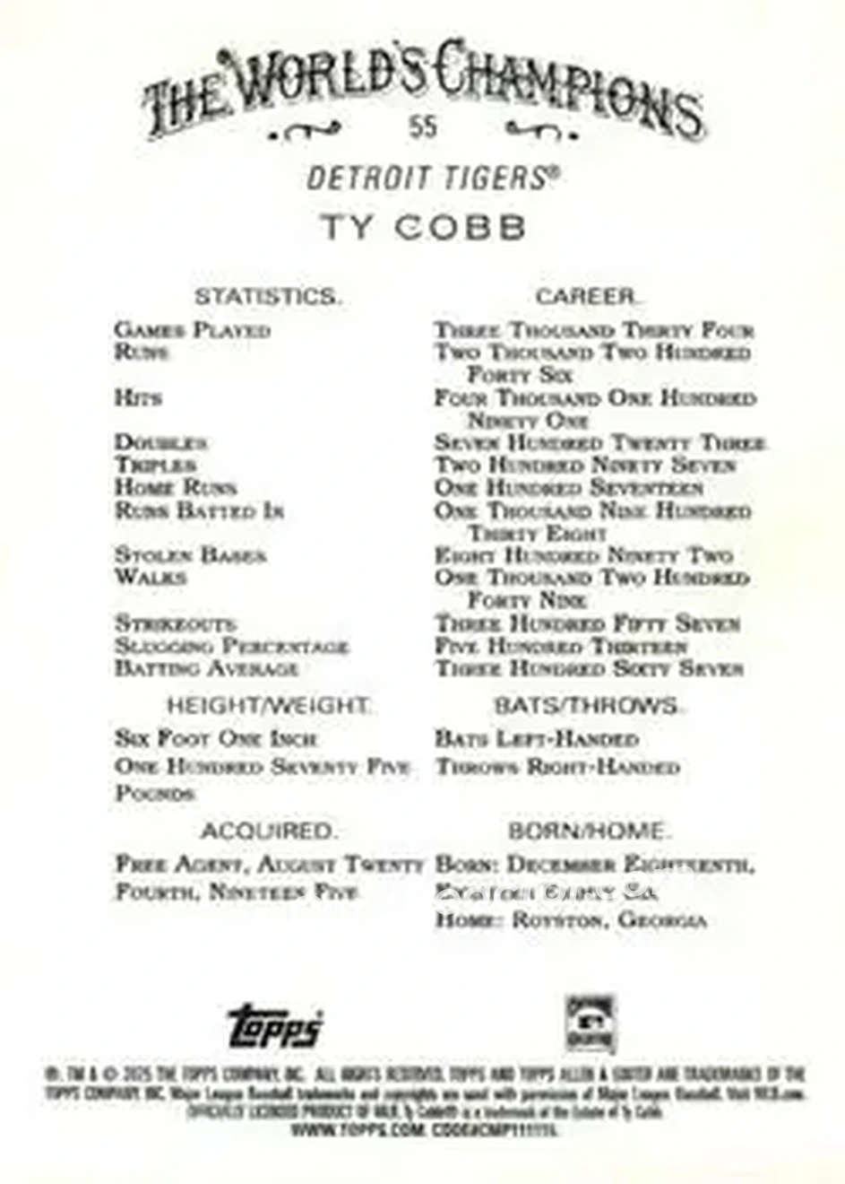 Back of Ty Cobb