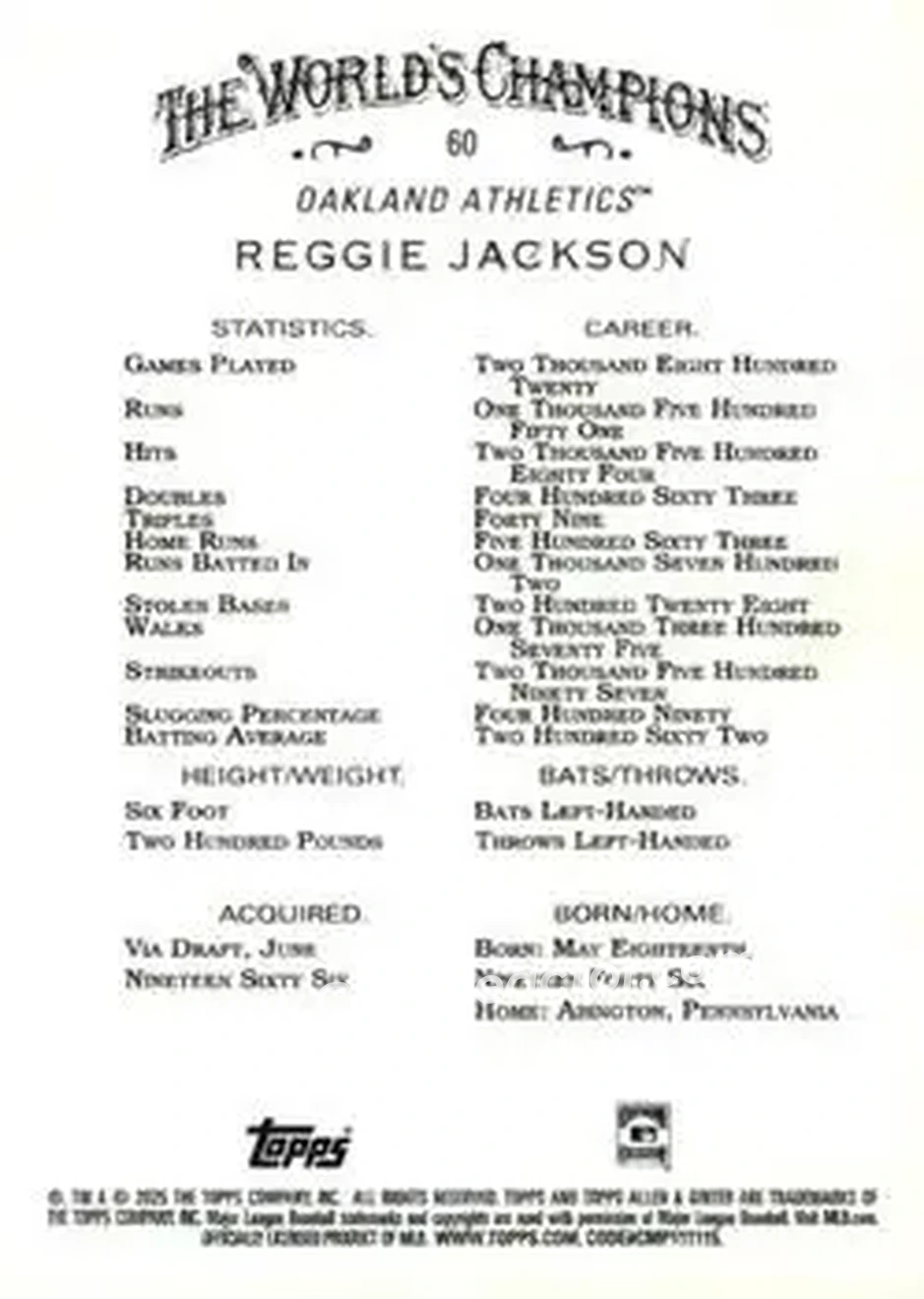 Back of Reggie Jackson (b.1946 OF)