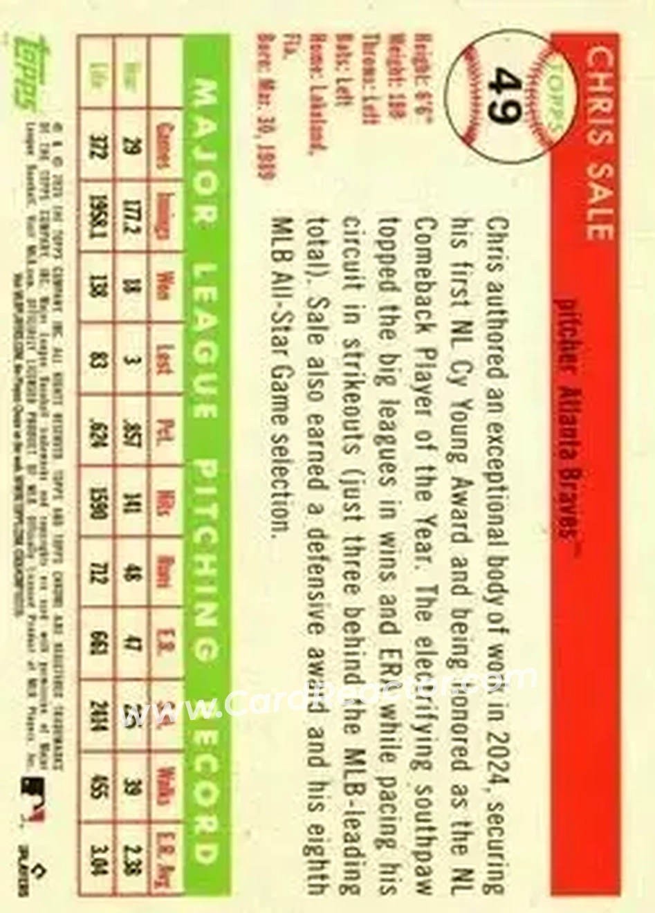 Back of Chris Sale