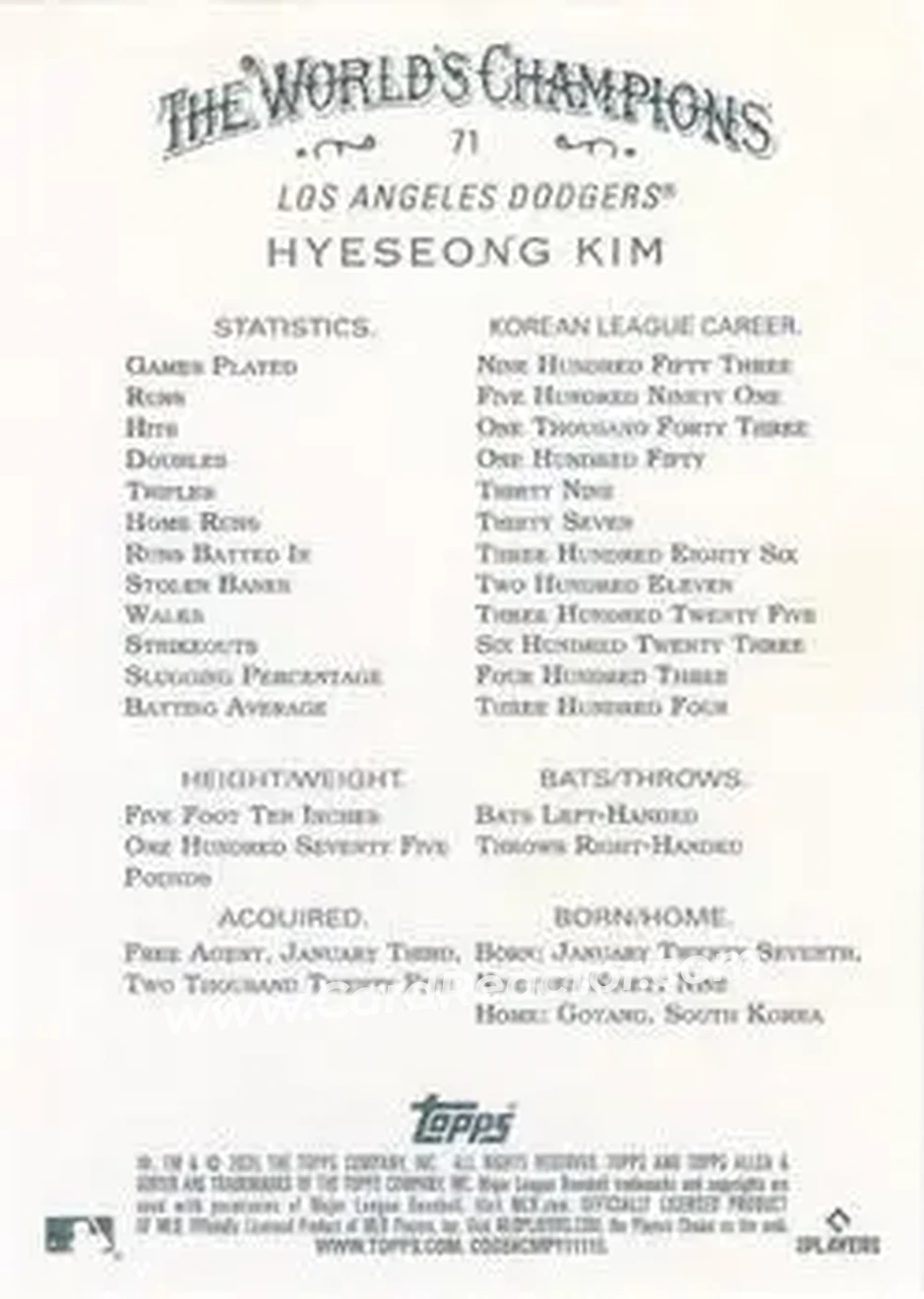 Back of Hyeseong Kim