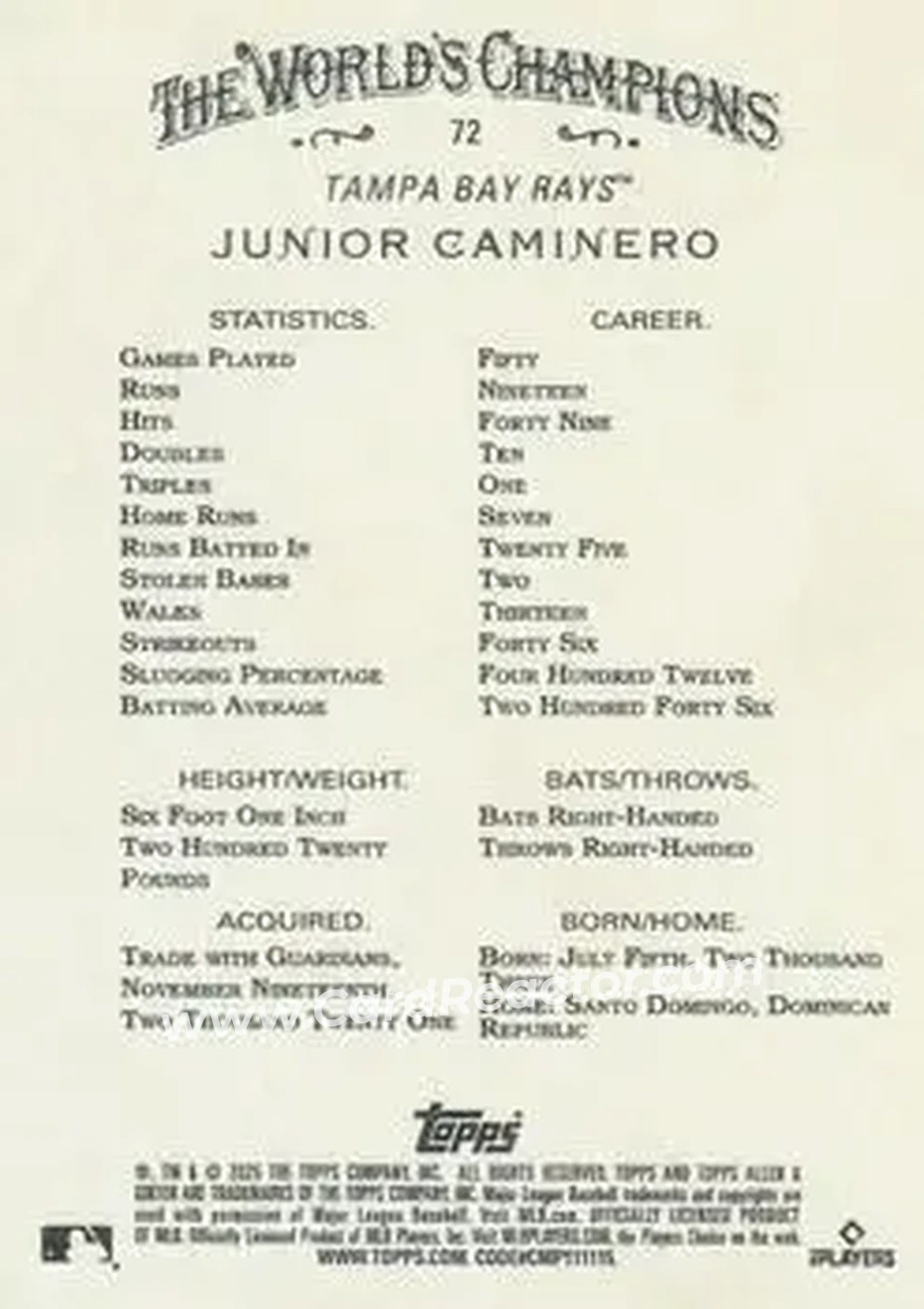 Back of Junior Caminero