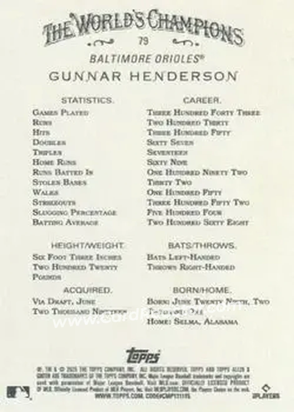 Back of Gunnar Henderson