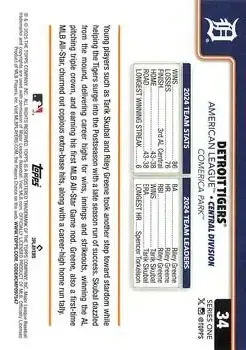 2025 Topps #34 - Detroit Tigers - Detroit Tigers - Back