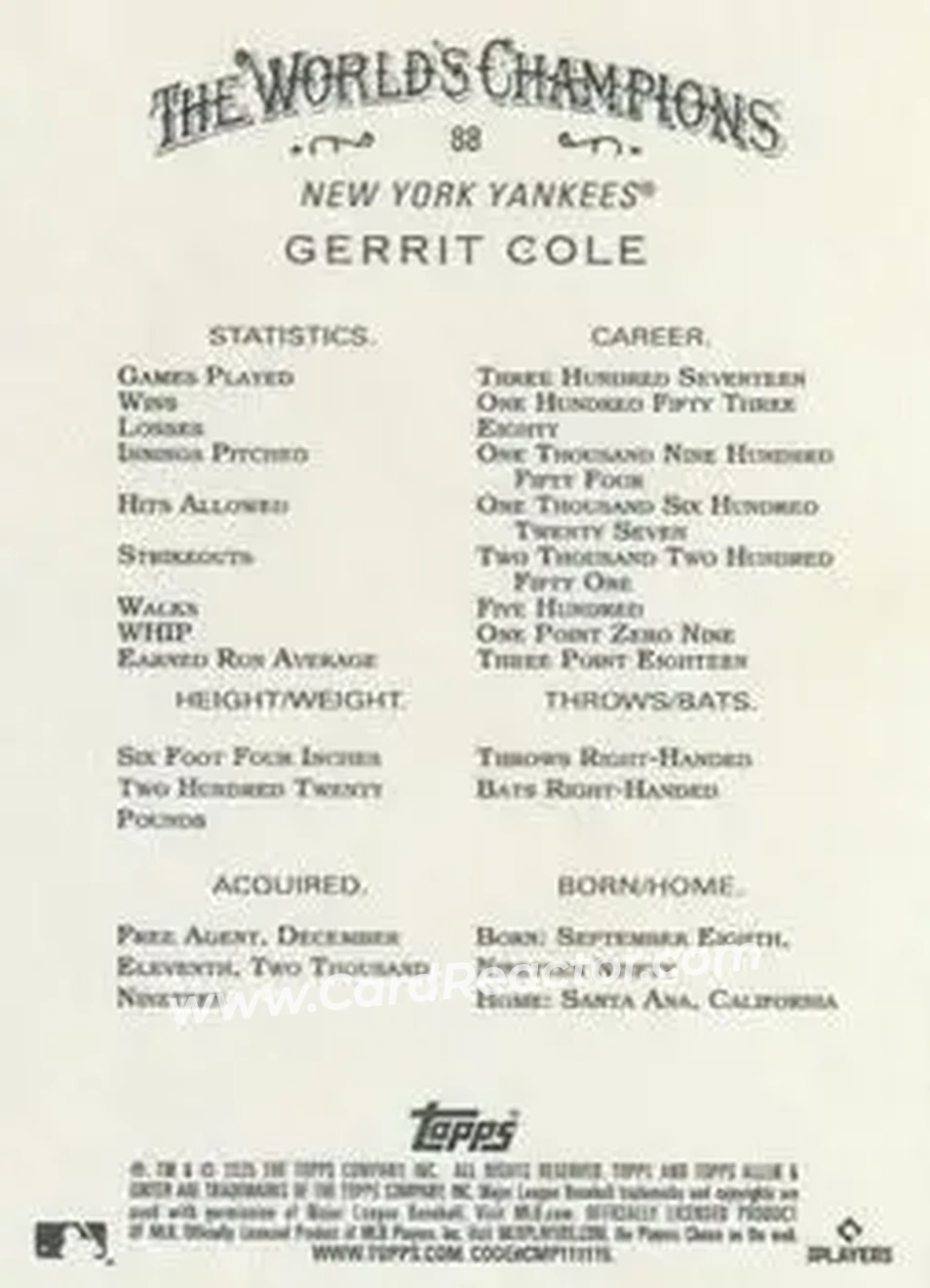 Back of Gerrit Cole