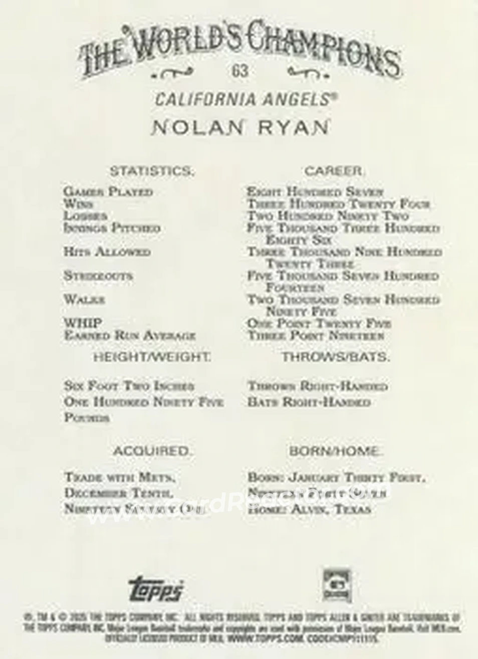 Back of Nolan Ryan