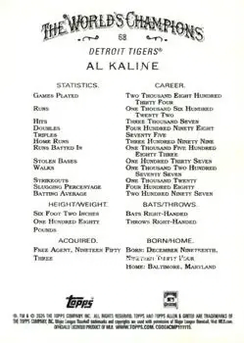 Back of Al Kaline