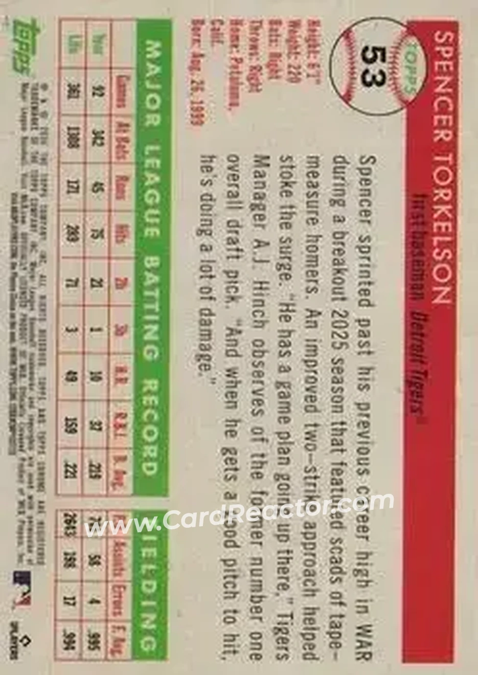 Back of Spencer Torkelson