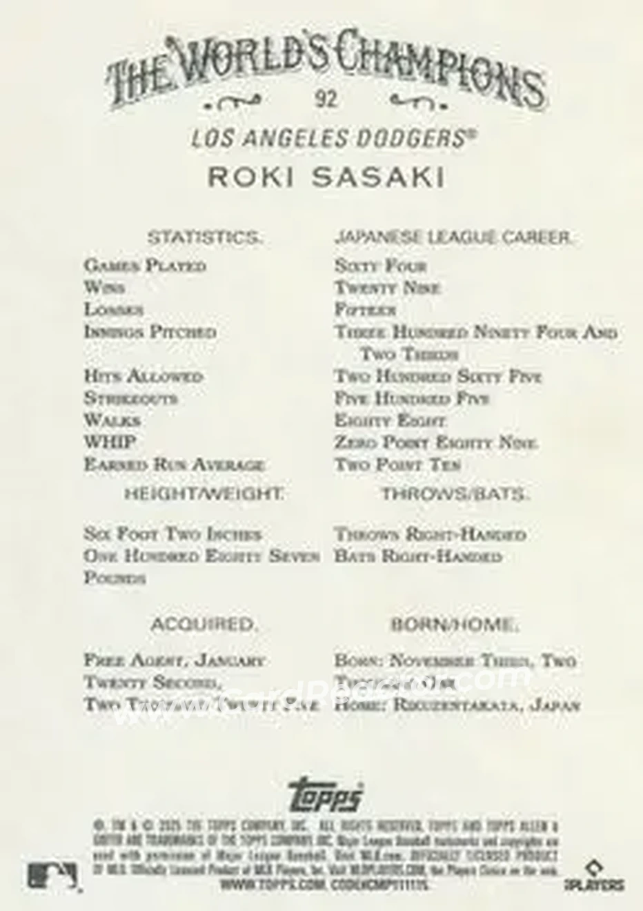 Back of Roki Sasaki