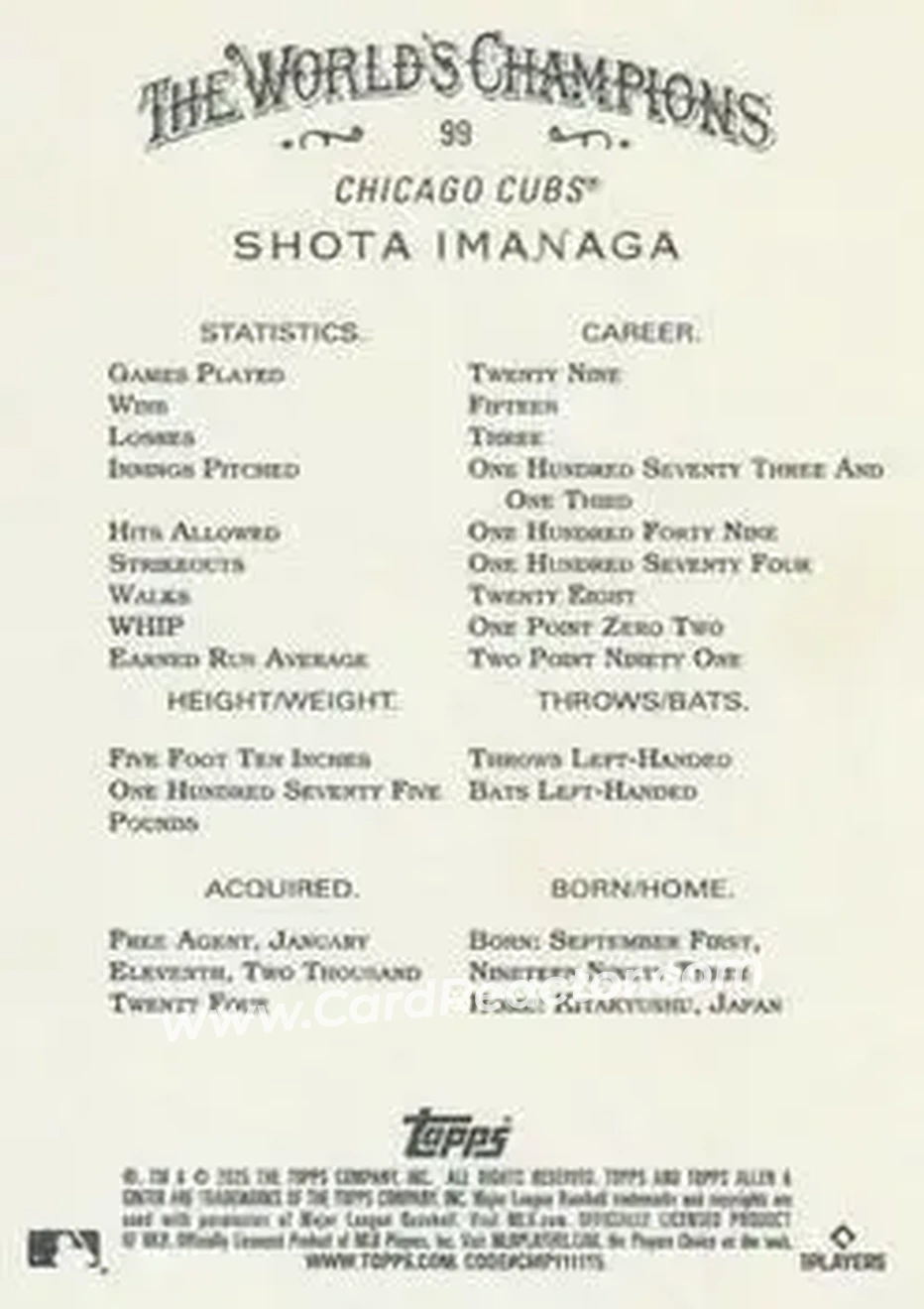 Back of Shota Imanaga