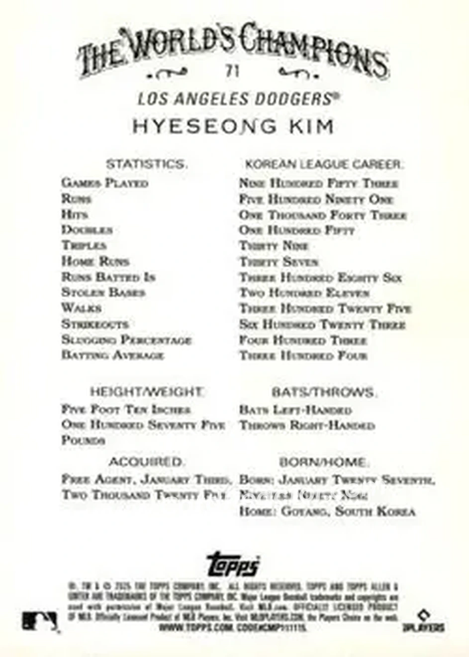 Back of Hyeseong Kim