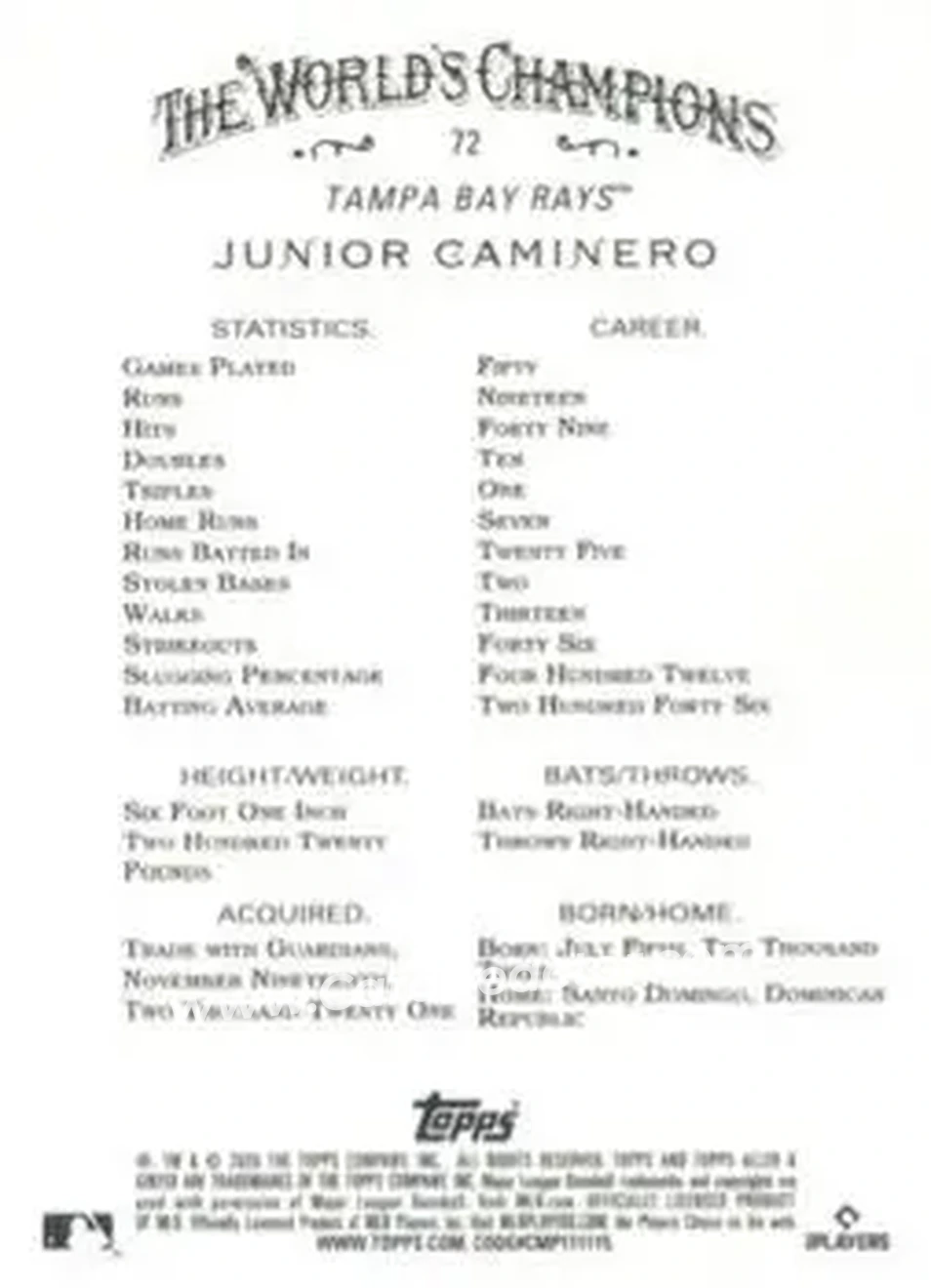 Back of Junior Caminero