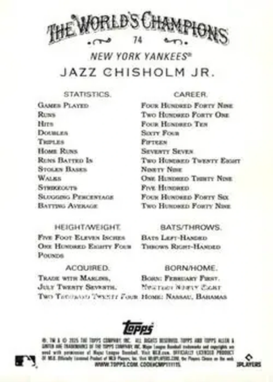 Back of Jazz Chisholm Jr.