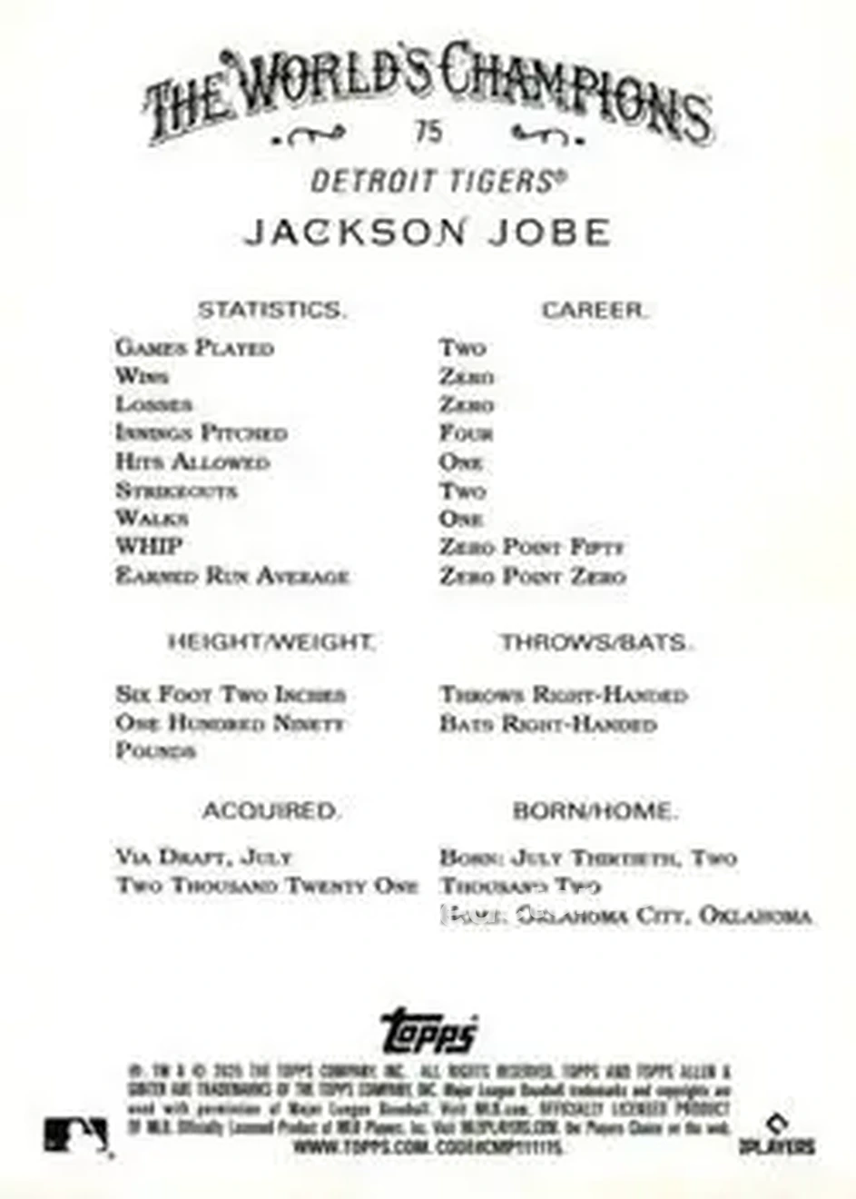 Back of Jackson Jobe
