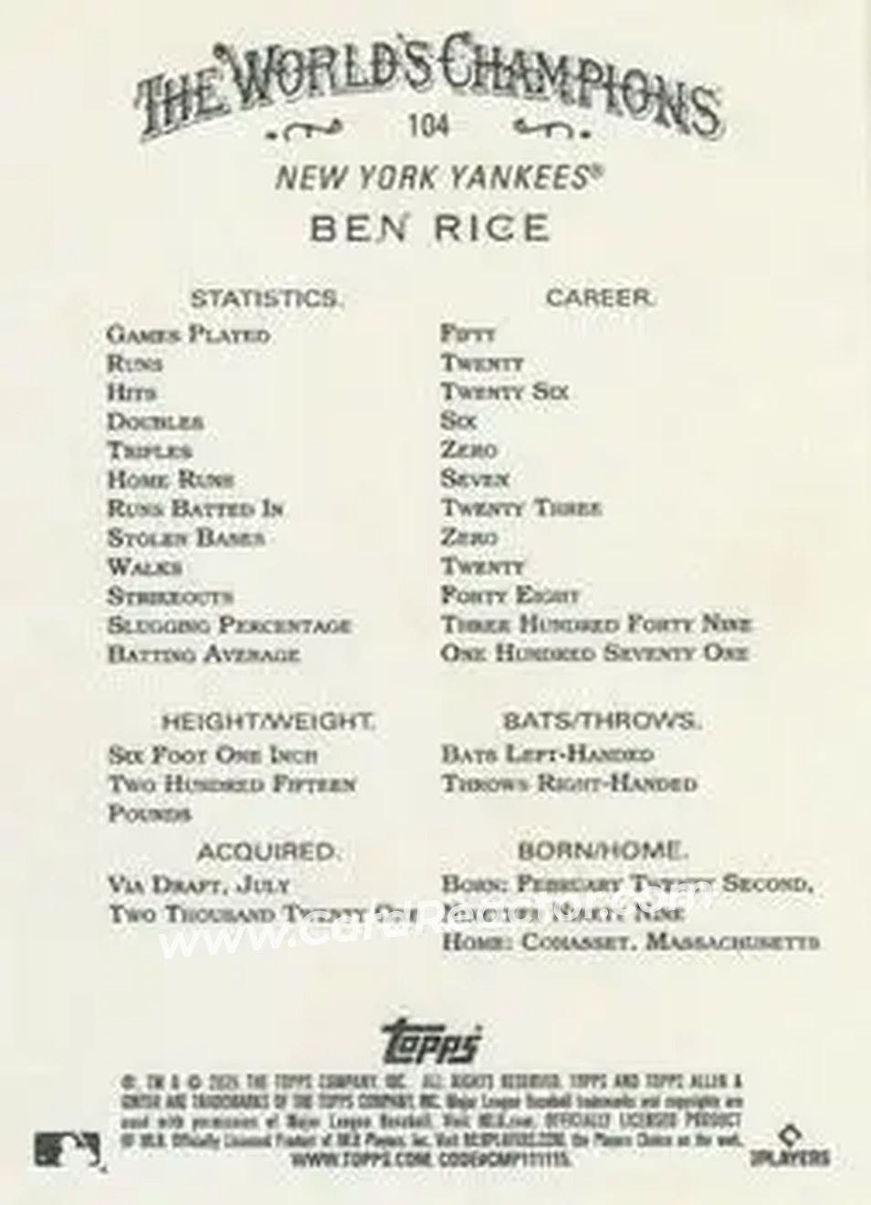 Back of Ben Rice