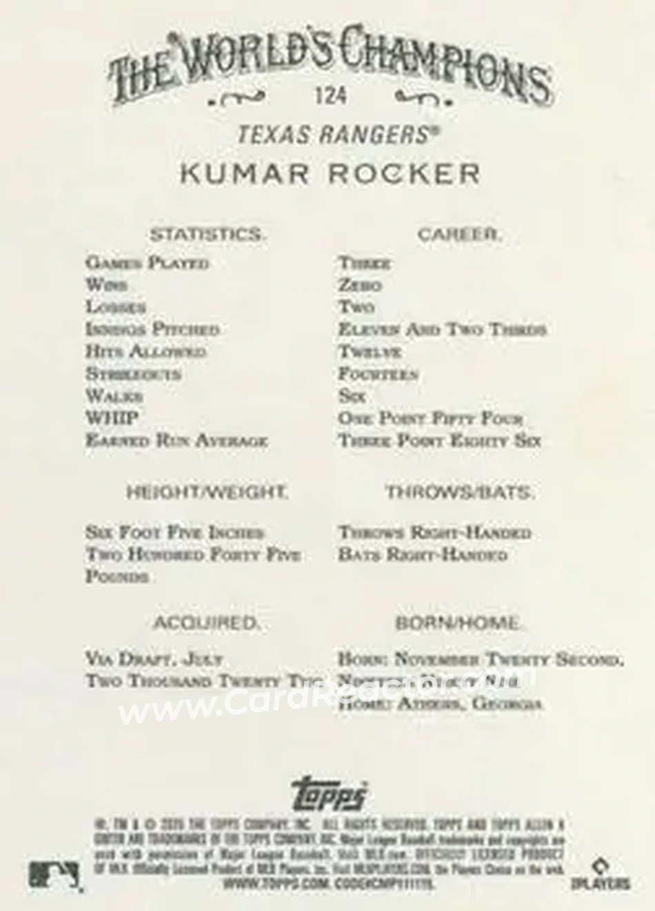 Back of Kumar Rocker