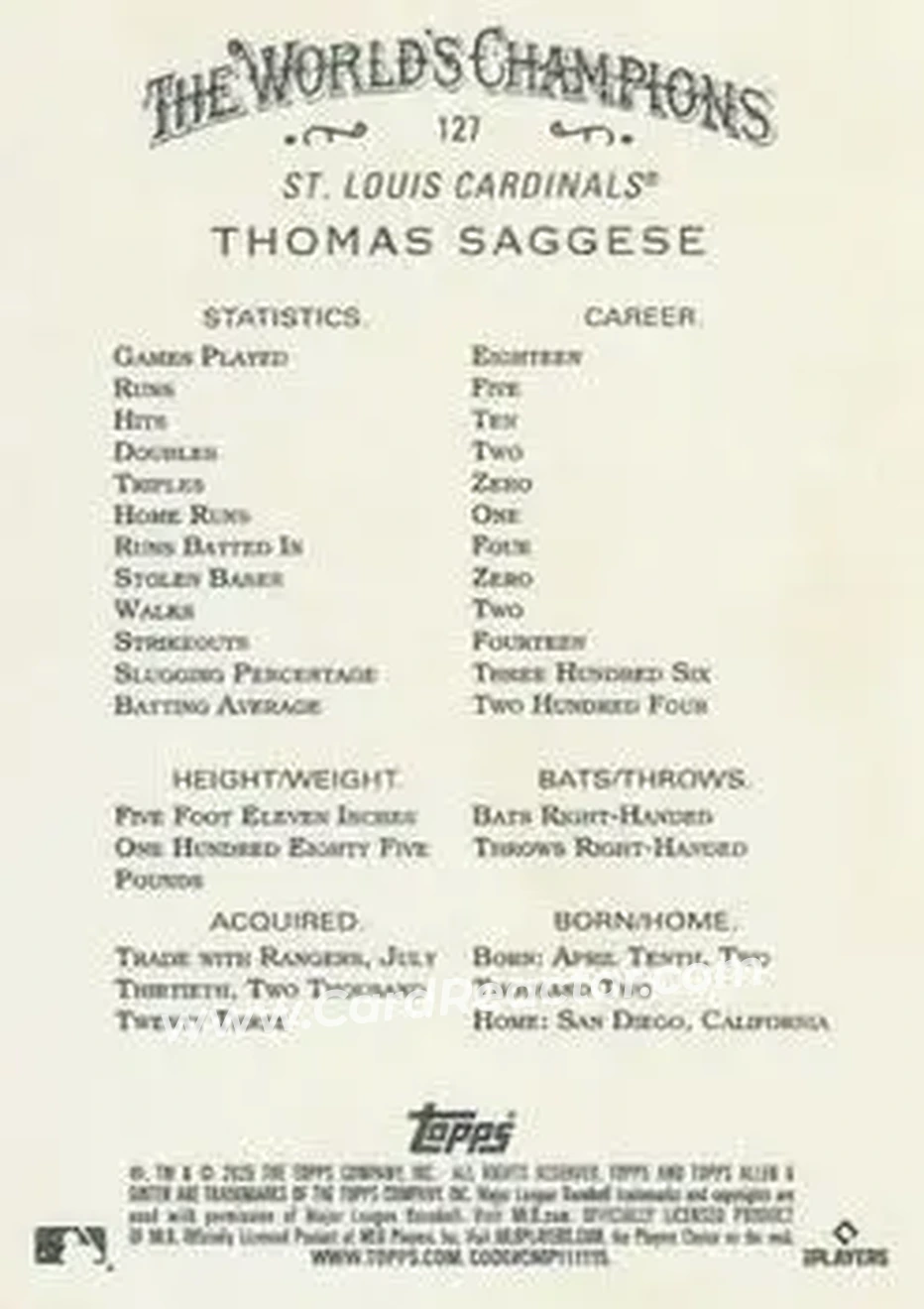 Back of Thomas Saggese