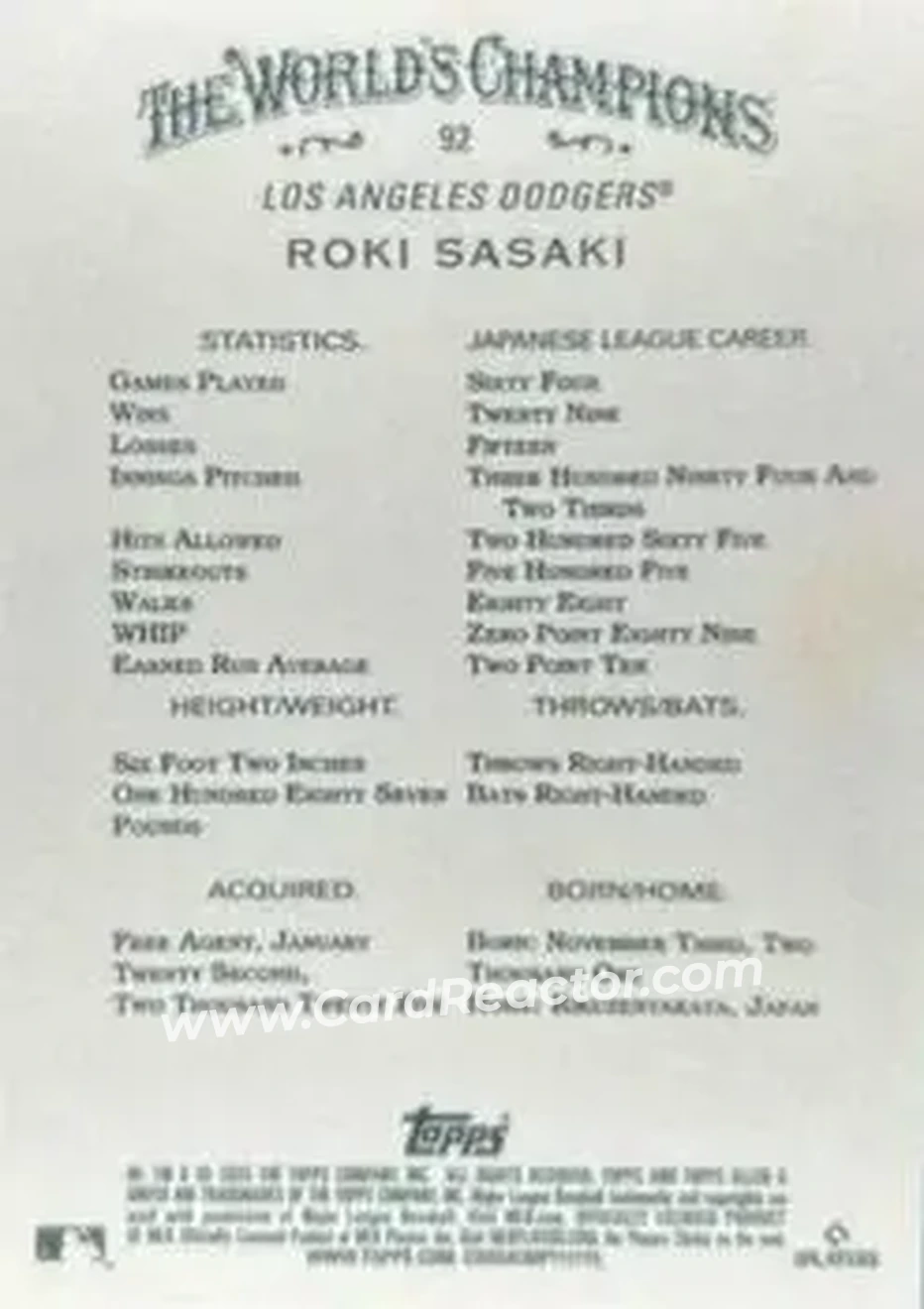 Back of Roki Sasaki