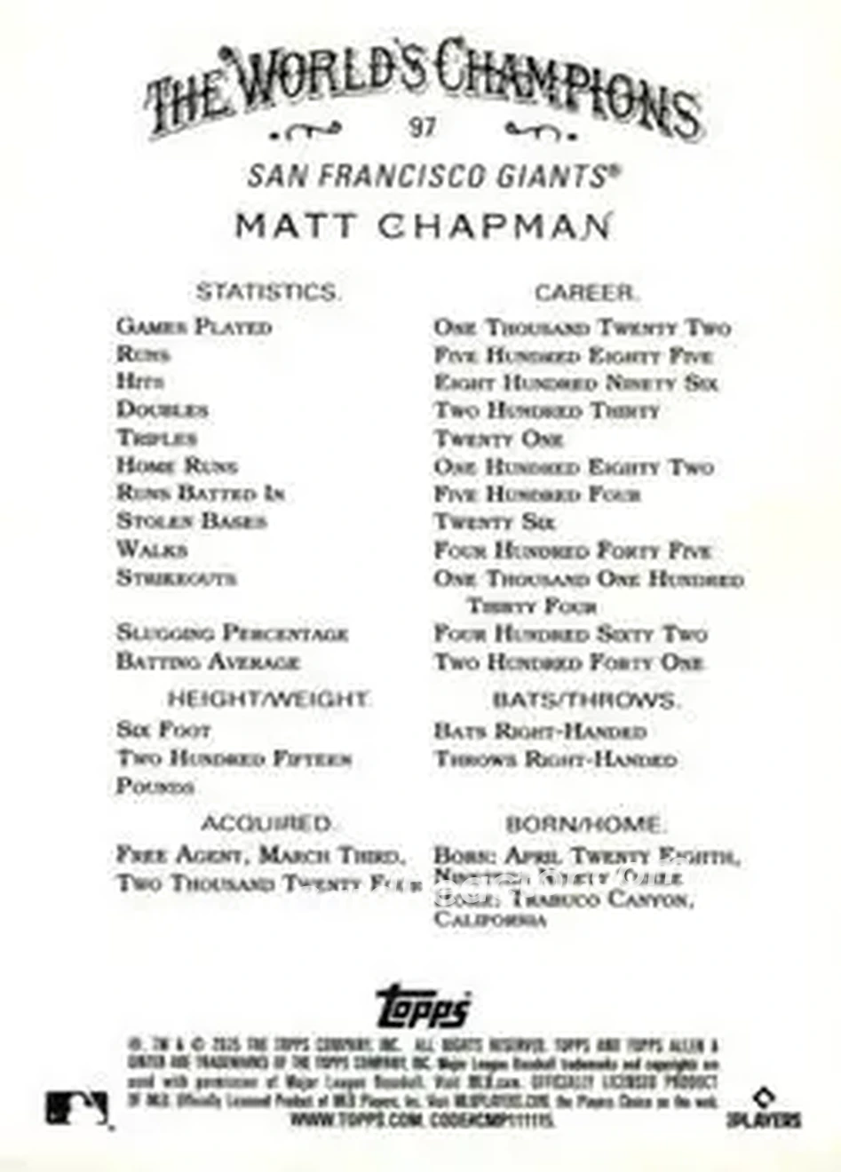 Back of Matt Chapman