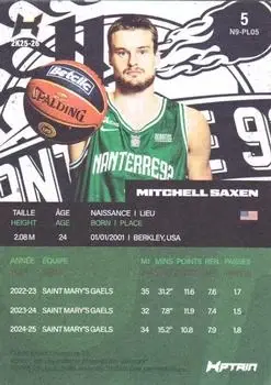 2025-26 Kptain Nanterre 92 #5 - Mitchell Saxen - Nanterre 92 - Back