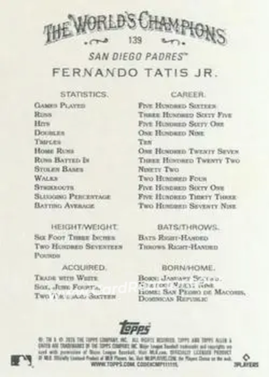Back of Fernando Tatis Jr.