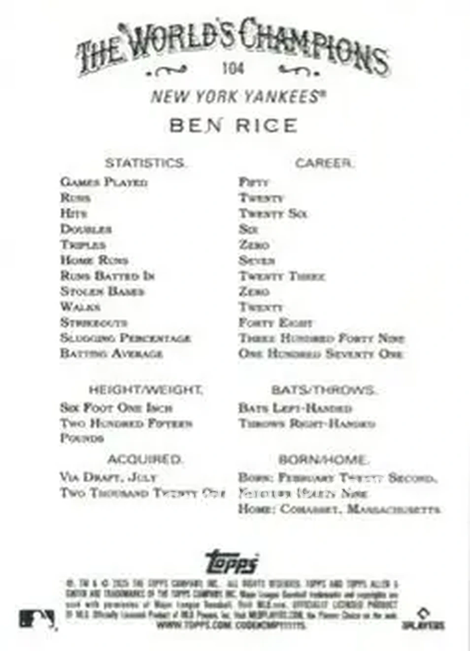 Back of Ben Rice