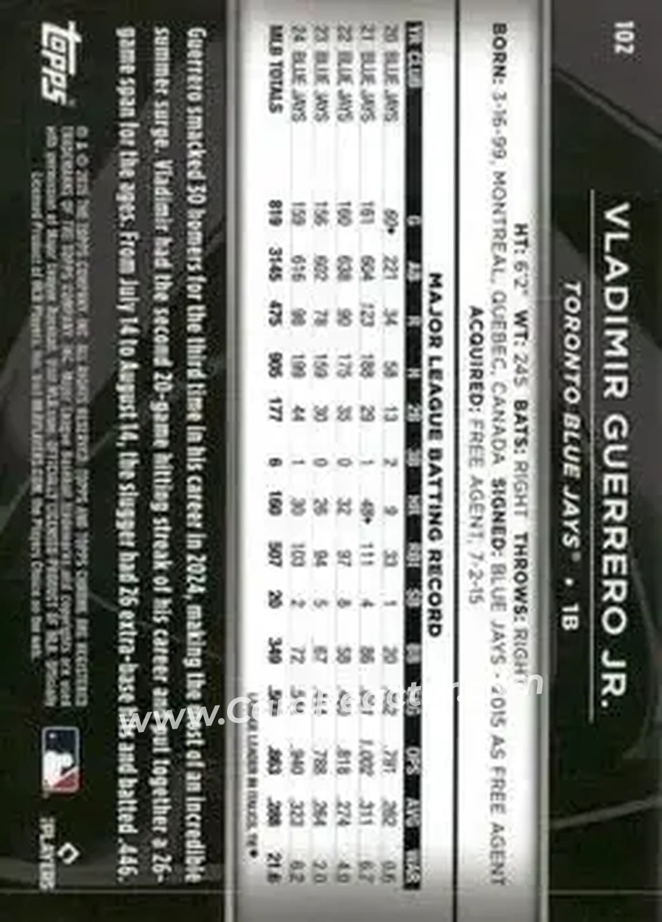 Back of Vladimir Guerrero Jr.