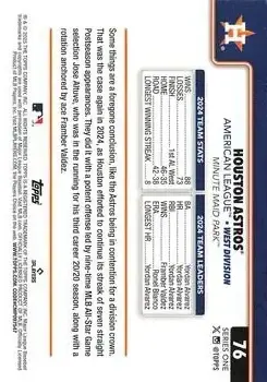 2025 Topps #76 - Houston Astros - Houston Astros - Back