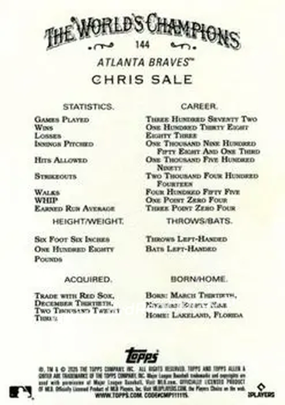 Back of Chris Sale