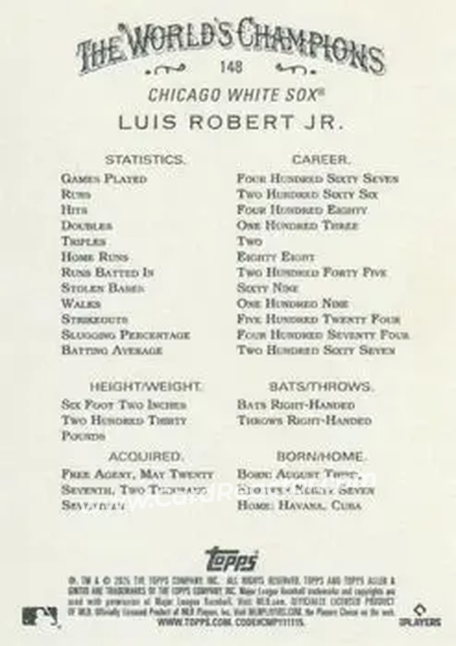 Back of Luis Robert Jr.