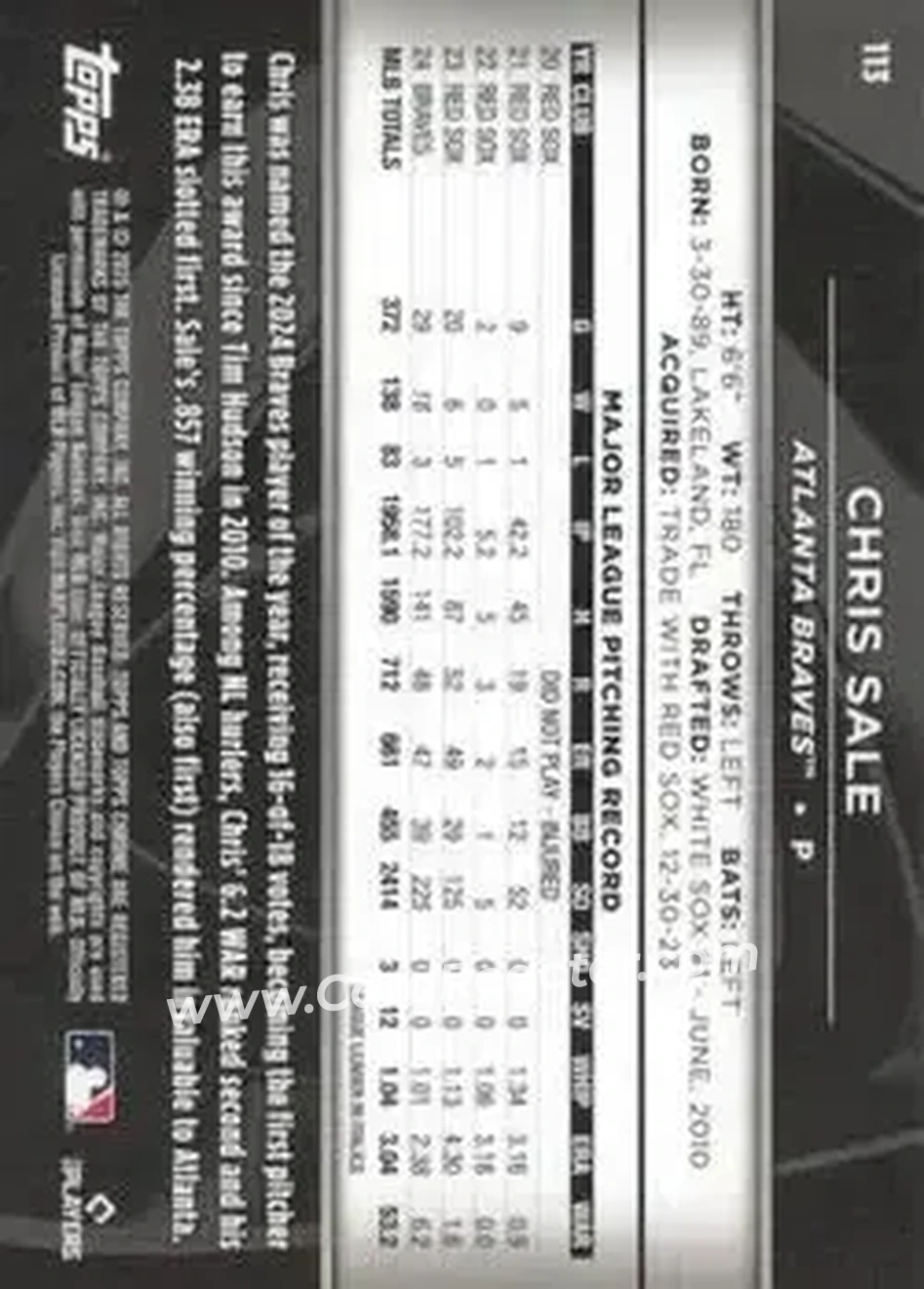 Back of Chris Sale