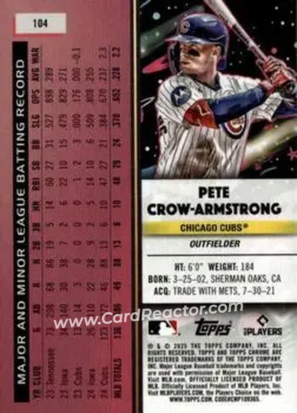 Back of Pete Crow-Armstrong