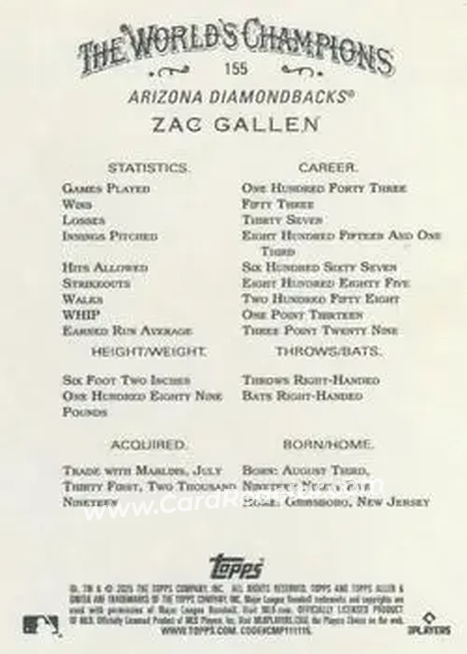 Back of Zac Gallen