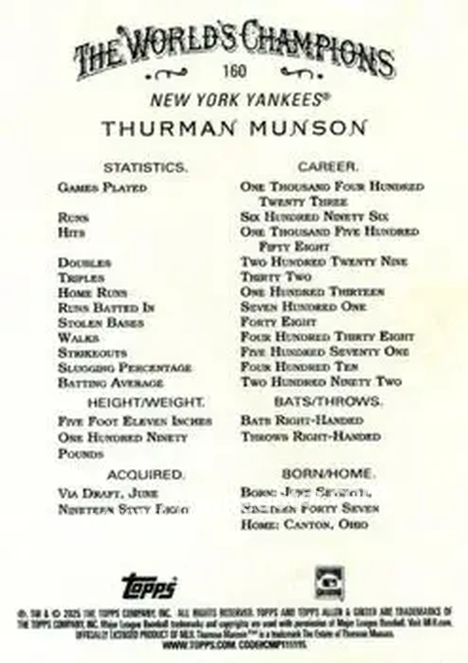 Back of Thurman Munson