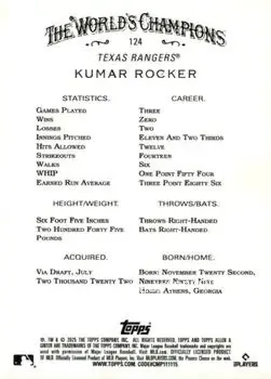 Back of Kumar Rocker