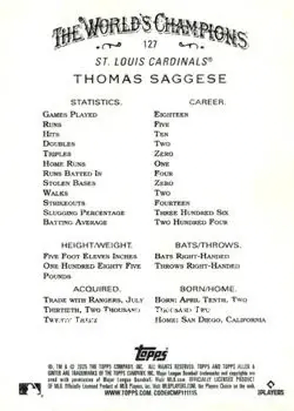 Back of Thomas Saggese
