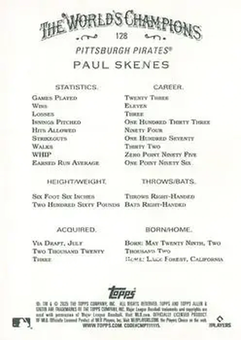 Back of Paul Skenes