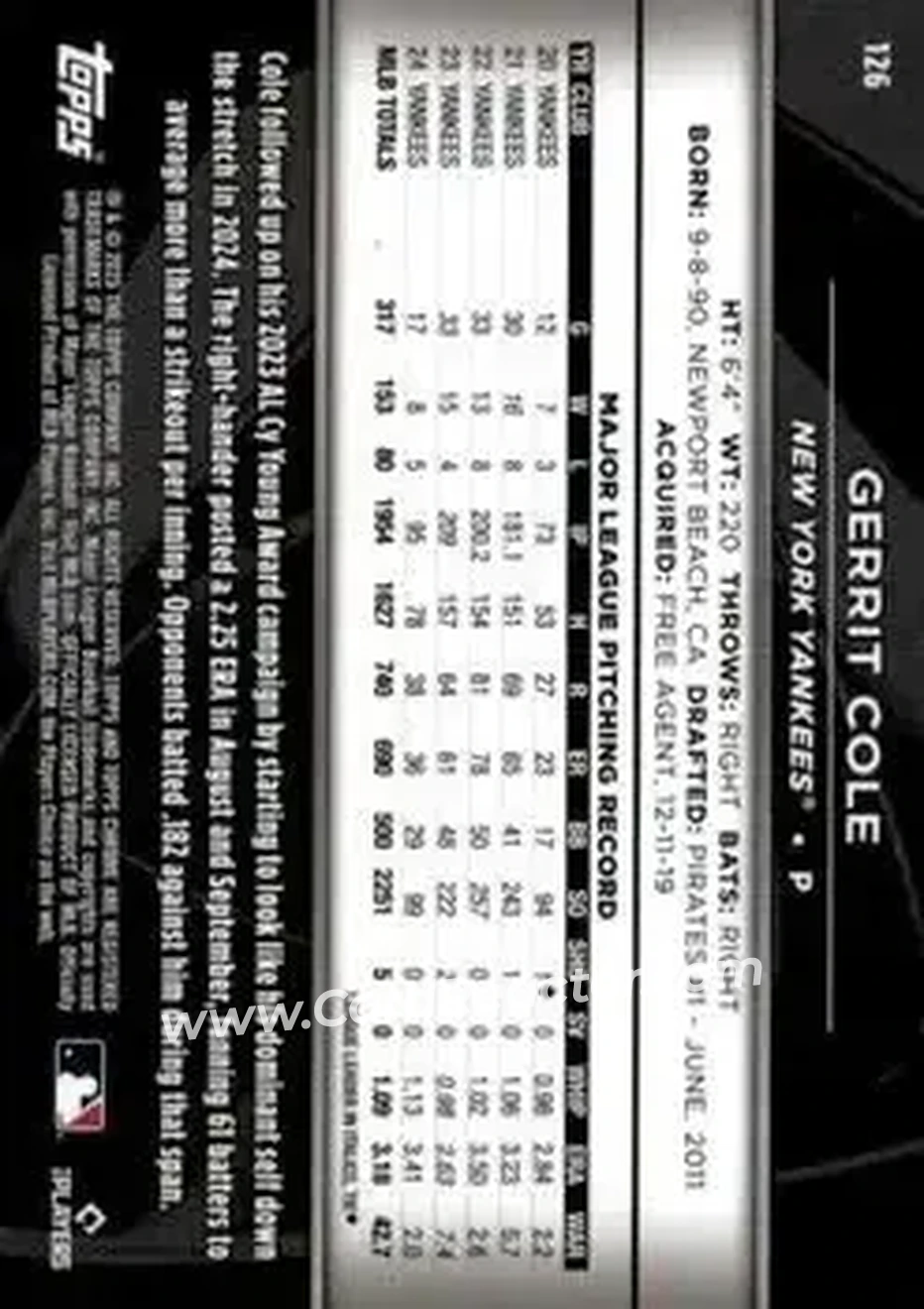 Back of Gerrit Cole