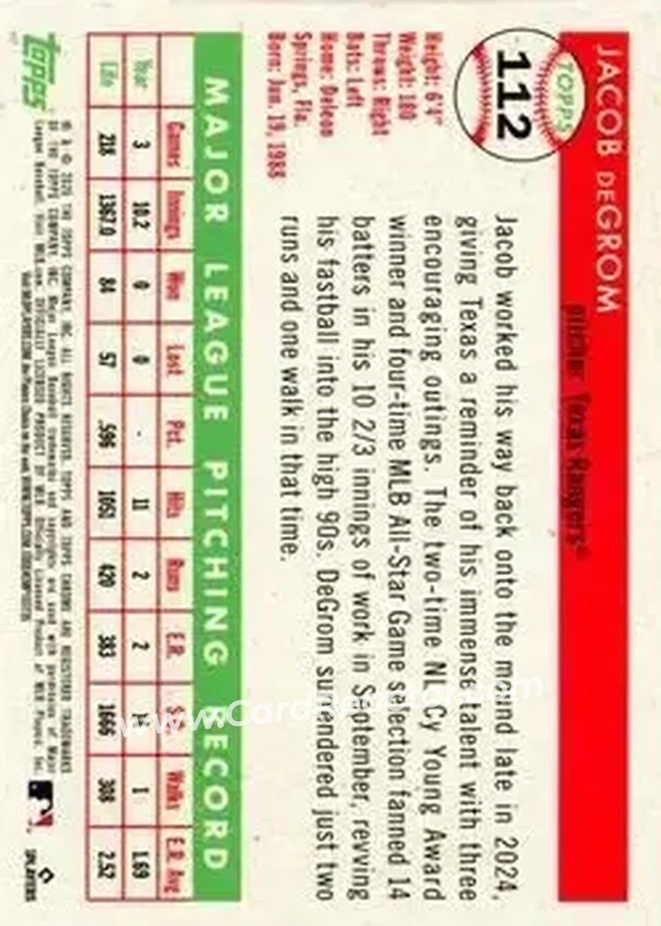 Back of Jacob deGrom