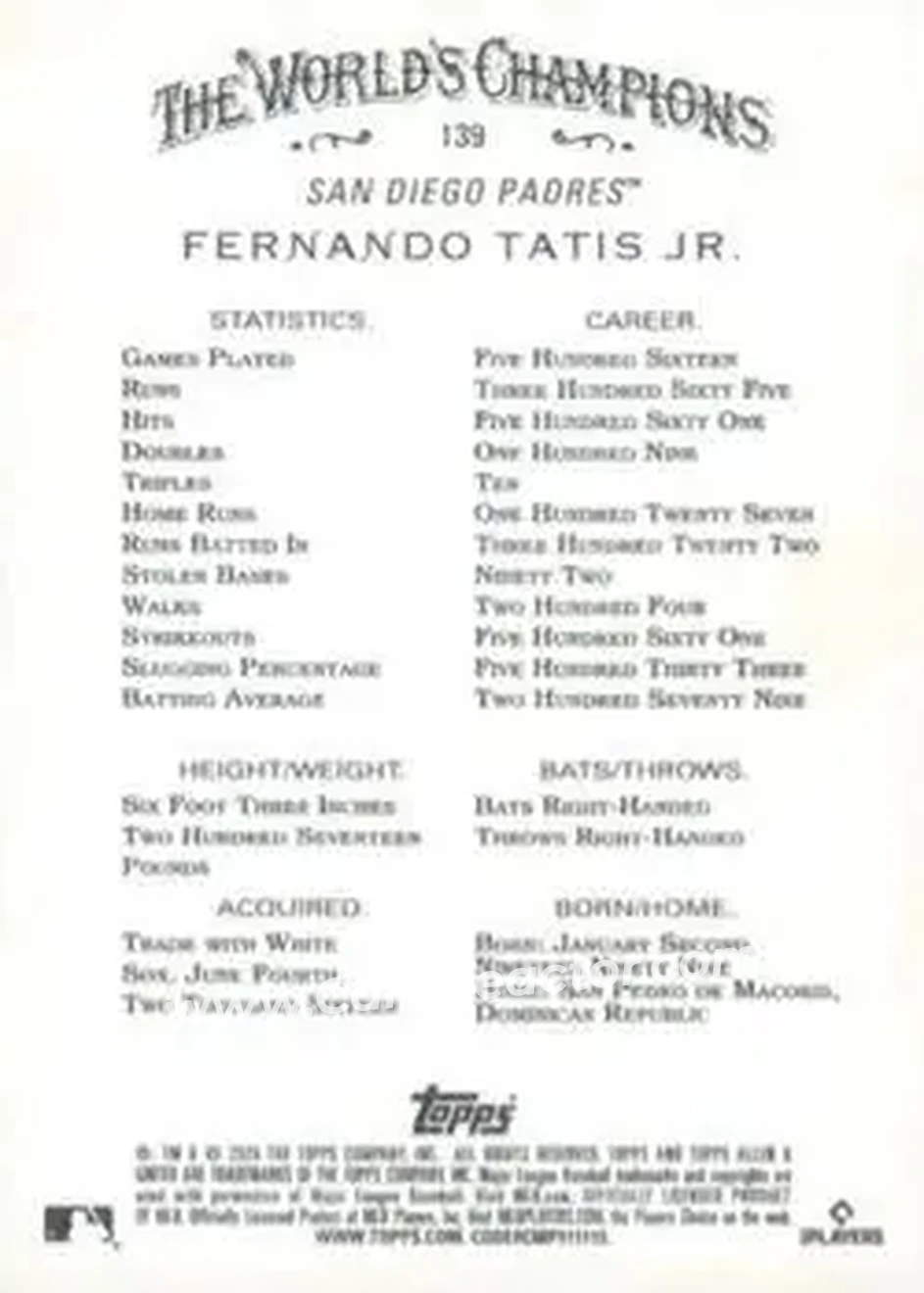 Back of Fernando Tatis Jr.