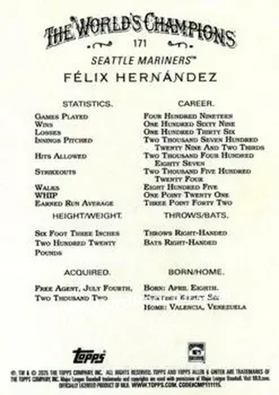 Back of Felix Hernandez