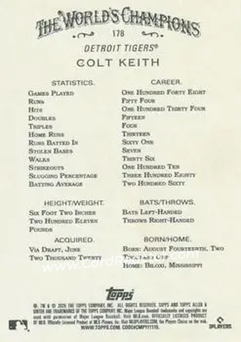 Back of Colt Keith