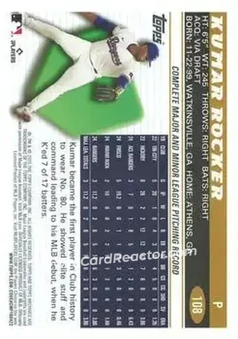 Back of Kumar Rocker