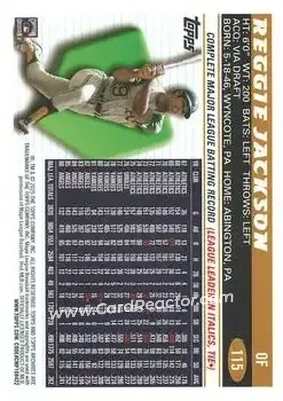 Back of Reggie Jackson (b.1946 OF)