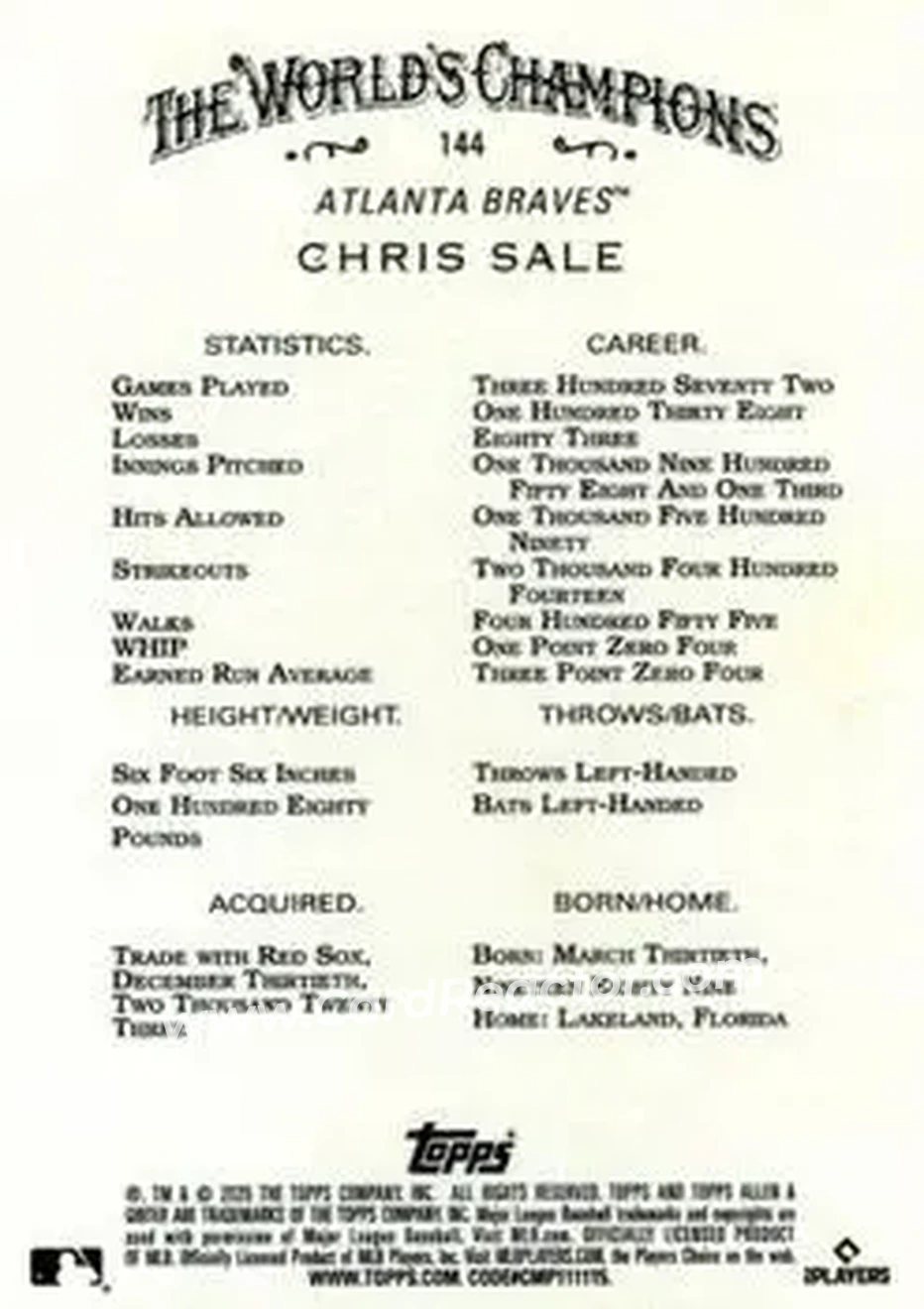 Back of Chris Sale