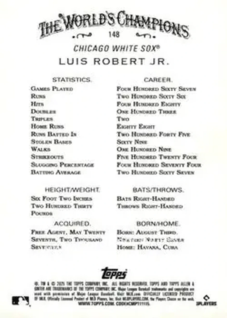 Back of Luis Robert Jr.